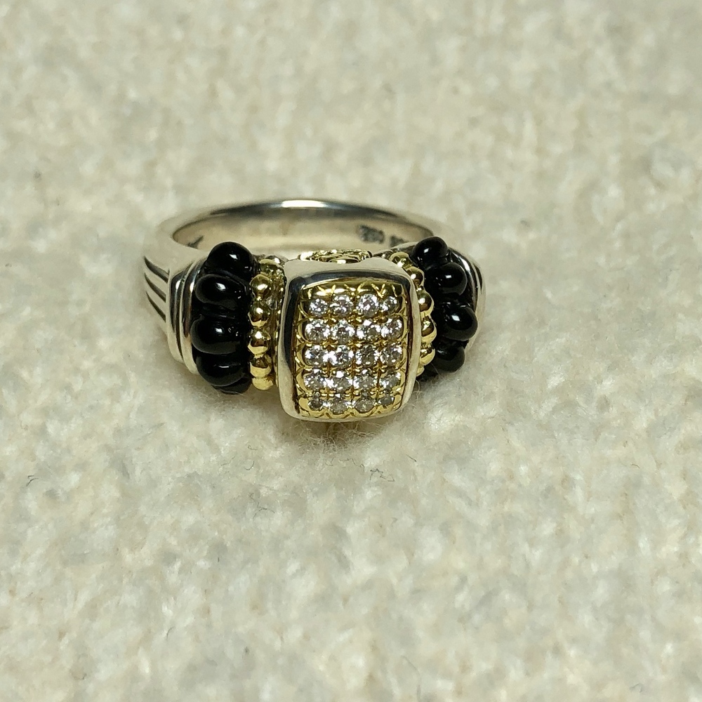 Lagos Black Caviar and Pave Diamond Ring, Jewelry,